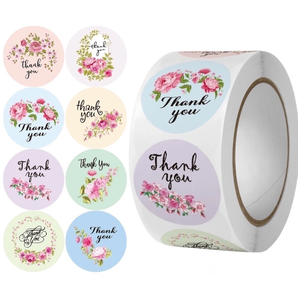 Thank You Stickers,1" Round Frames Thank You Stickers Roll 8 Floral